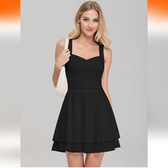 IWD Dresses & Skirts - IWD Women’s Black Sleeveless Fit & Flare Dress – Ruched Waist – Size S – NWT